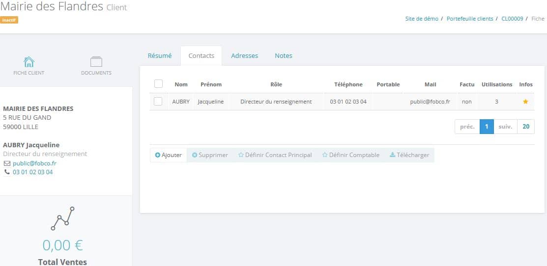 Fobco CRM gestion des contacts